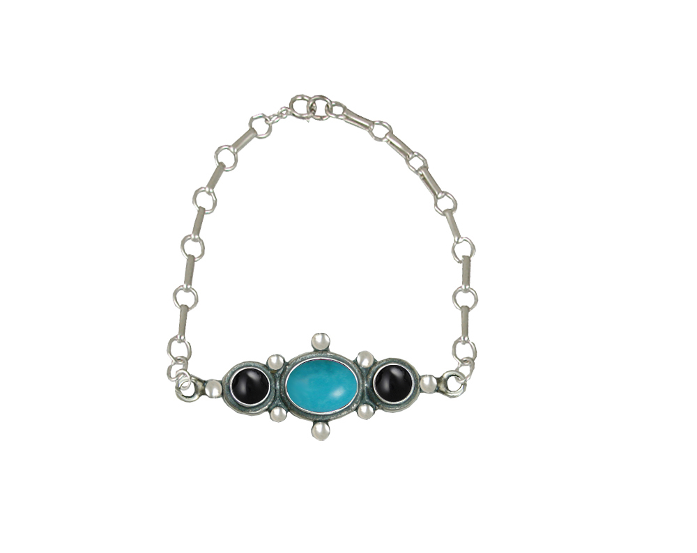 Sterling Silver Victorian Bracelet With Turquoise And Black Onyx